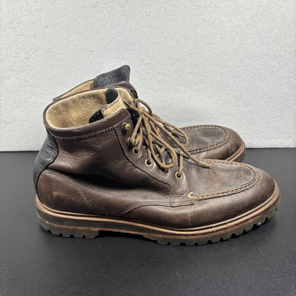 Cole Haan Men's Judson Moc Toe Brown Leather Boots Lace Up Shoes Size 10.5